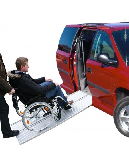 HOMCOM Rampe de fauteuil roulant rampe de chargement rampe d'accès  antidérapante pliable avec bordures de sécurité max. 270 Kg dim. 93L x 76l  x 5H cm alu. noir pas cher 