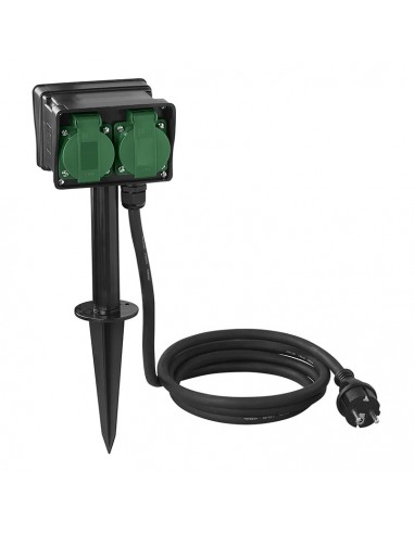 Plugue de jardim Schuko de 4 vias com espigão 2m 3x1,5mm²