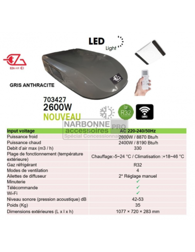 Aria condizionata con pompa di calore + diffusore EZA 2600W Gris Antracita