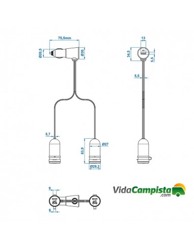 Enchufe de 2 vías + enchufe con USB 2100mA 12V/24V ProPlus