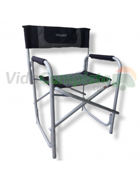 Silla de director pegable negra en aluminio. Midland