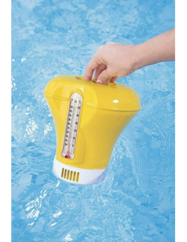 Pool chlorine dispenser with thermometer