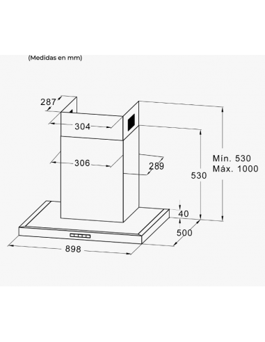 Campana de pared 90 cm color Inox