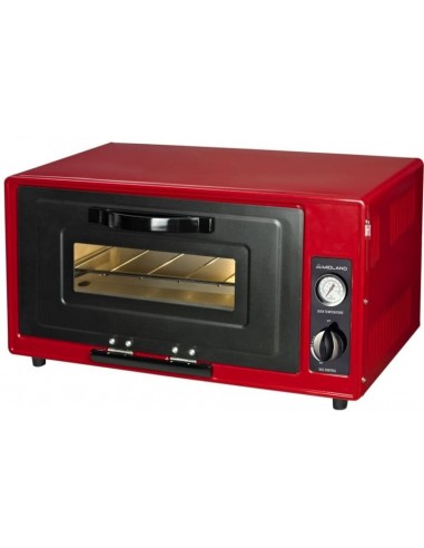 Forno a gas portatile Midland in rosso, ideale per pizza e cucina esterna, con accensione piezoelettrica e design compatto.