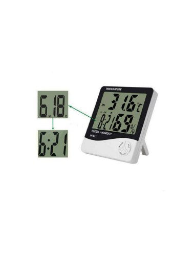 Termómetro digital interior y exterior LCD hora, temperatura y humedad