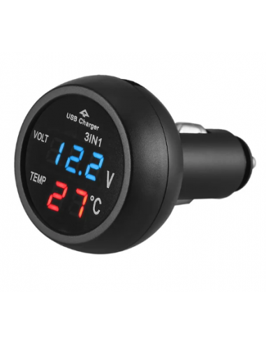 Voltmeter mit USB-Anschluss und Thermometer 3 in 1