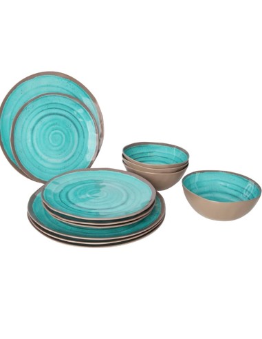 Halo Aqua melamine dinnerware 12 pieces. Bo-Camp