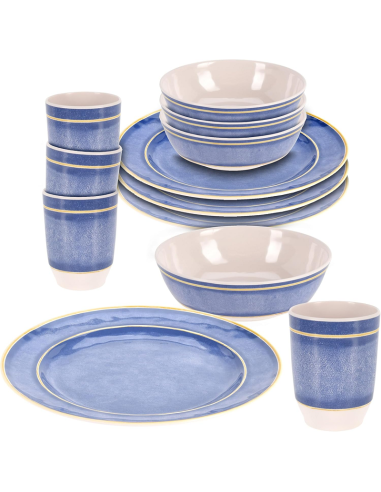 12-piece melamine dinnerware set - For 4 people white/blue