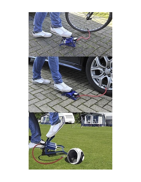 Bomba de pé de cilindro duplo PRO PLUS 7BAR/100 PSI com manômetro