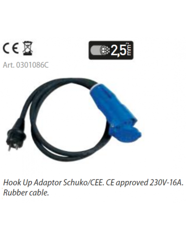 Schuko/Cetac adapter of 1.50 cm for exterior with a thickness of 2.5 mm²